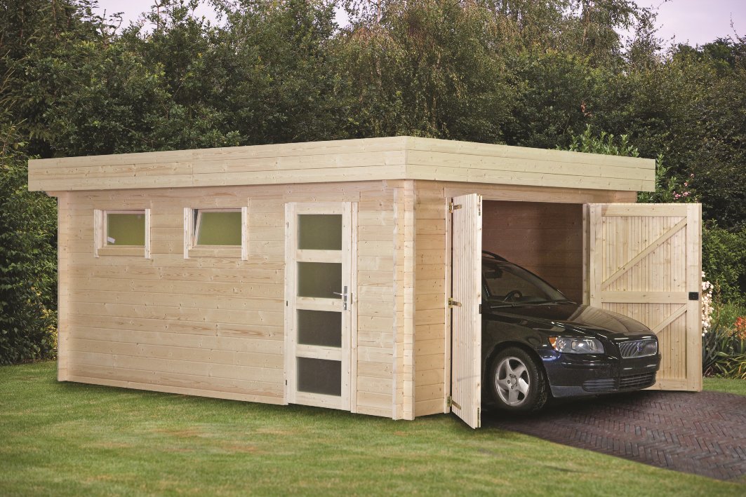 Flat Roof Log Cabin Garage 45mm
